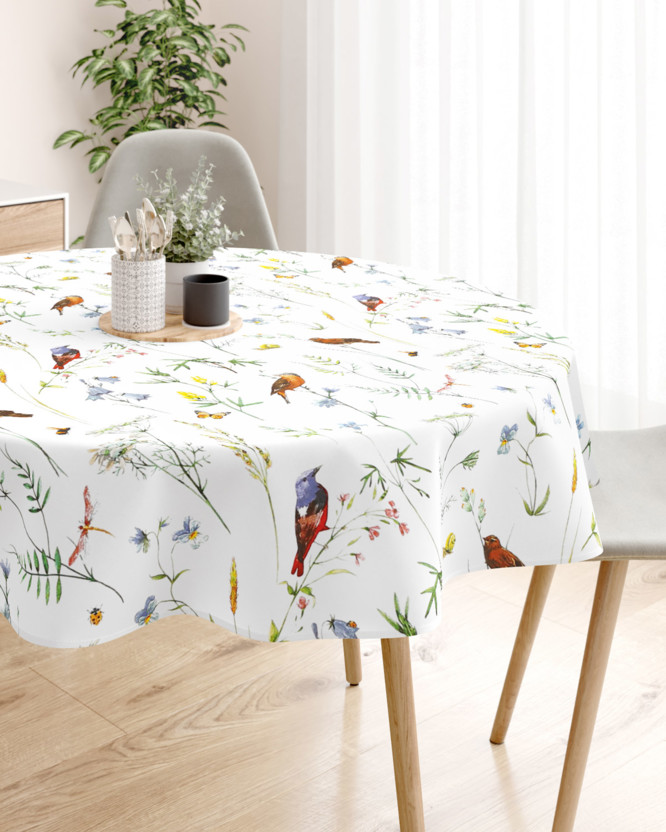 Pamut asztalterítő - színes madarak - kör alakú