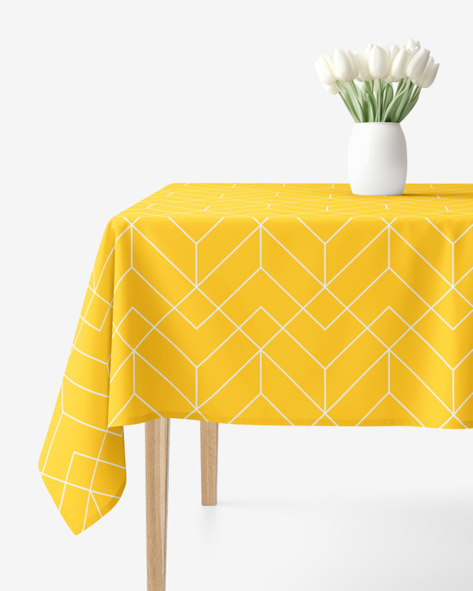Szögletes terítő 100% pamutvászon - Mozaik mintás, sárga alapon