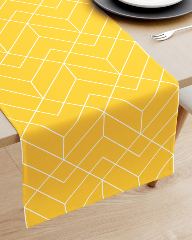 Pamut asztali futó - Mozaik mintás, sárga alapon